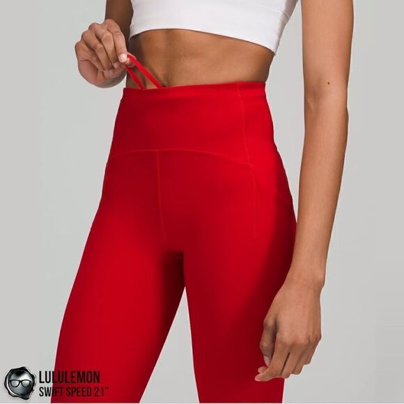 LULULEMON SWIFT SPEED HIGH-RISE 21” CROP DARK RED PETITE WOMEN’S SIZE 8 LEGGINGS - Picture 6 of 16